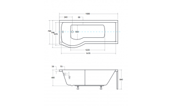 Акрилова ванна з душовою шторкою Besco Inspiro 160x70 L, асиметрична + чорна панель (WAI-160-NLE-BL)