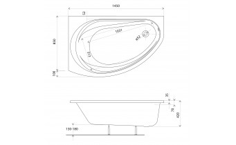 Акрилова ванна Kolo Supero 145x85 L, асиметрична + ніжки (5534000)