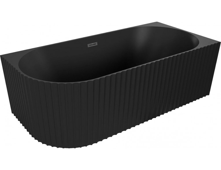 Пристінна кутова акрилова ванна Gia / Гія 170x80x58 см, R (Правостороння) чорна матова, суцільнолита із заокругленим кутом, рифлена ззовні