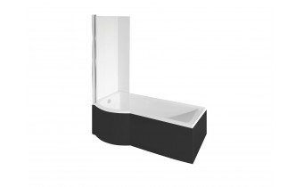 Акрилова ванна з душовою шторкою Besco Inspiro 160x70 L, асиметрична + чорна панель (WAI-160-NLE-BL)