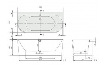 Вільно стояча пристінна ванна з кварилу Villeroy&Boch Oberon 2.0 + ніжки 180x80 см (UBQ180OBR9CD00V-01)