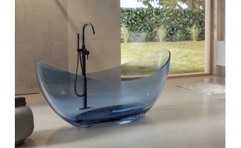Ванна овальна окремостояча з матеріалу ResiCast Besco Axya Blue Wave 180x80x75 см, + сифон Black Matt, Синя, прозора ванна (WAA-180-BWB)