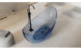 Ванна овальна окремостояча з матеріалу ResiCast Besco Axya Blue Wave 180x80x75 см, + сифон Black Matt, Синя, прозора ванна (WAA-180-BWB)