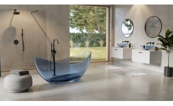 Ванна овальна окремостояча з матеріалу ResiCast Besco Axya Blue Wave 180x80x75 см, + сифон Black Matt, Синя, прозора ванна (WAA-180-BWB)