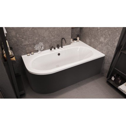 Ванна акрилова Besco Avita 150x75 R, правостороння, асиметрична + чорна панель (WAV-150-NP-BL)
