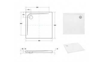 Душовий піддон акриловий, квадратний Besco Acro Ultraslim 90x90 см (BMAC-90)