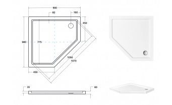 Душовий піддон акриловий, асиметричний Besco Bergo Slimline 90x90 см (BAB-90)