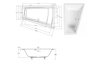 Ванна акрилова для двох осіб Besco Intima Duo Slim 180x125 R, асиметрична, торець бортика 15 мм (WAID-180-SP)