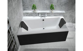 Ванна акрилова Besco Infinity 160x100 L, Лівостороння, асиметрична + чорна панель + два чорних підголівника (WAI-160-NL-BL)