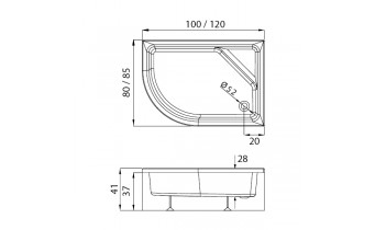 Душовий піддон NEW TRENDY NEW MAXIMA з сидіннямм R 120x85x41 см (B-0379)