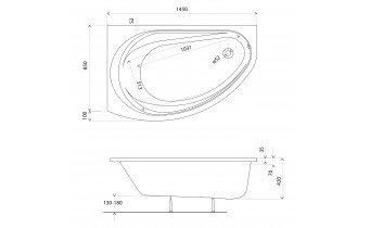 Акрилова ванна Kolo Supero 145x85 L, асиметрична + ніжки (5534000)