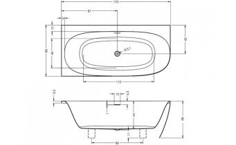 Окремостояча акрилова ванна Riho Omega Corner 170x80 R з сифоном click / clack + ніжки (BD29)