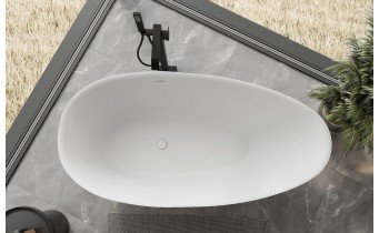 Окремостояча овальна ванна з каменю, штучного Milano / Мілано 170x86x54 см, біла матова