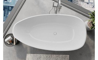 Окремостояча овальна ванна з каменю, штучного Imola / Імола 170x88x54 см, біла глянцева