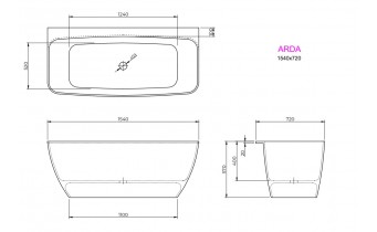 Окремостояча пристінна ванна з литого каменю SS Arda / Арда 154x72x57 см, біла глянцева