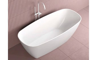 Окремостояча овальна ванна з мармуру, камяна Dremex Eureka 180x82x62 см, Gelcoat, чорний матовий + сифон
