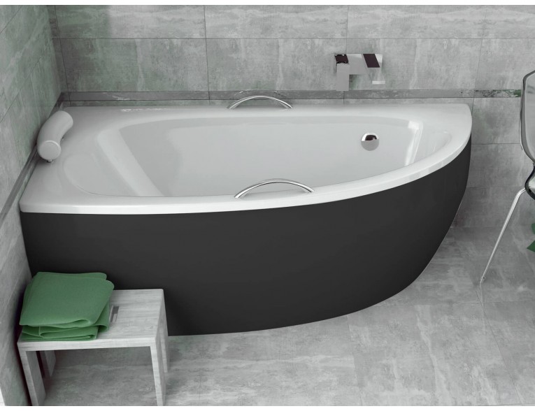Ванна акрилова Besco Milena 150x70 L, лівостороння, асиметрична + чорна панель (WAM-150-NL-BL)