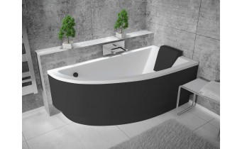 Ванна акрилова Besco Praktika 150x70 R, асиметрична + чорна панель + чорний підголівник (WAP-150-NP-BL-P) Ванна акрилова Besco Praktika 150x70 R, асиметрична + чорна панель + чорний підголівник (WAP-150-NP-BL-P)