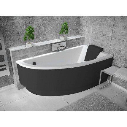 Ванна акрилова Besco Praktika 150x70 R, асиметрична + чорна панель + чорний підголівник (WAP-150-NP-BL-P)