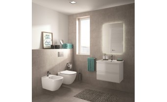 Безобідковий підвісний унітаз + Slim кришка Ideal Standard I.Life, 54x36 см, білий глянець (T461401/T500301)
