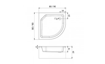 Душовий піддон напівкруглий глибокий NEW TRENDY ARTUS 90x90x29 см (B-0364)