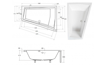 Ванна акрилова для двох осіб Besco Intima Duo 180x125 R, Правостороння, асиметрична + два чорних підголівника + посилені ніжки + сифон (система зливу) (WAID-180-NP-NG-SF)