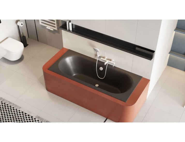 Ванна акрилова пряма Excellent Oceana Slim 170x75 см, Антрацит матовий / Antracyt mat, під забудову, пєдестал, бортик 18 мм