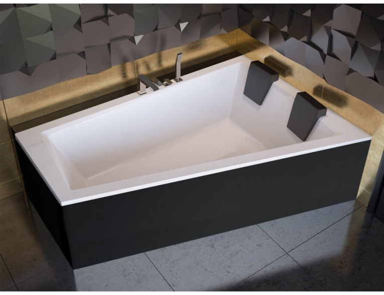 Ванна акрилова для двох осіб Besco Intima Duo 180x125 R, Правостороння, асиметрична + чорна панель + два чорних підголівника (WAID-180-NP-BL)
