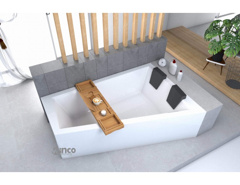 Ванна акрилова для двох осіб Besco Intima Duo / Інтіма Дуо 170x125 R, Правостороння, асиметрична з білою панеллю + два чорних підголівника + посилені ніжки (WAID-170-NP-WH)