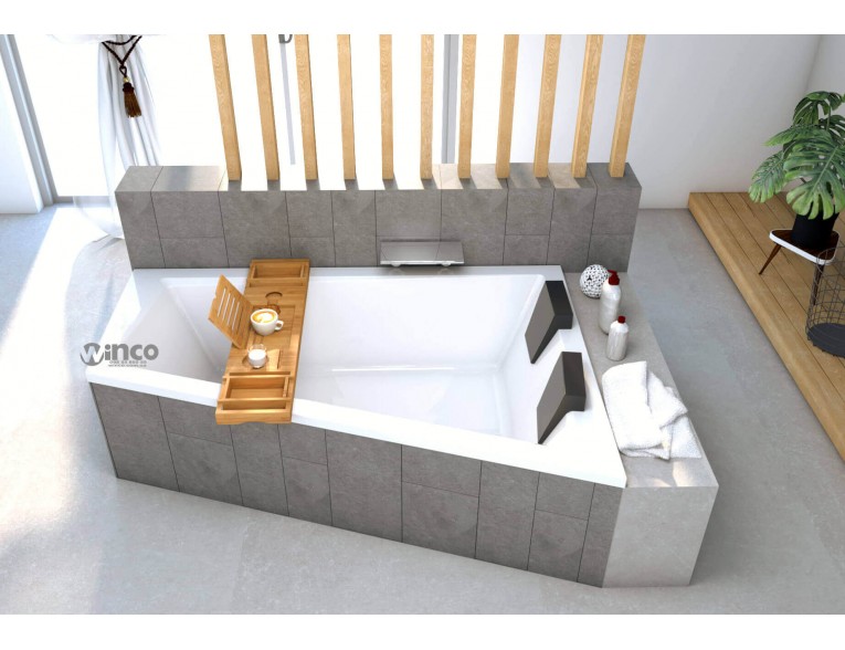 Ванна акрилова для двох осіб Besco Intima Duo 180x125 R, Правостороння, асиметрична + два чорних підголівника + посилені ніжки + сифон (система зливу) (WAID-180-NP-NG-SF)