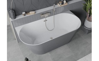 Вільностояча пристінна акрилова слім ванна Oval Slim / Овал Слім 170x80x58 см, біла + сіра глянцева, суцільнолита із заокругленими кутами, накладки злив перелив Нікель, бортик 12 мм, + klick - klack Вільностояча пристінна акрилова слім ванна Oval Slim / Овал Слім 170x80x58 см, біла + сіра глянцева, суцільнолита із заокругленими кутами, накладки злив перелив Нікель, бортик 12 мм, + klick - klack