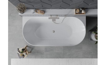 Вільностояча пристінна акрилова слім ванна Oval Slim / Овал Слім 170x80x58 см, біла + сіра глянцева, суцільнолита із заокругленими кутами, накладки злив перелив Нікель, бортик 12 мм, + klick - klack