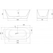 Вільностояча пристінна акрилова слім ванна Oval Slim / Овал Слім 170x80x58 см, біла + сіра глянцева, суцільнолита із заокругленими кутами, накладки злив перелив Нікель, бортик 12 мм, + klick - klack