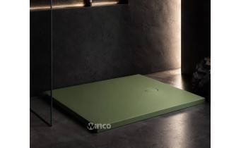 Душовий піддон, камяний Omnires Aquarock M+ 80x80 см, антиковзкий, квадратний, Оливковий-зелений матовий