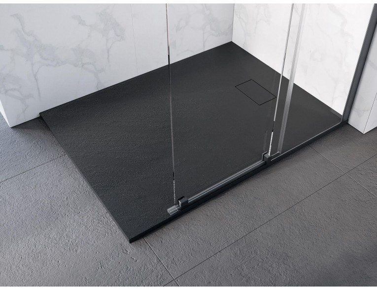 Душовий піддон конгломерат SMC, прямокутний Besco Vexo Black UltraSlim 180x90x2,6 см, Чорний матовий, із структорованою поверхнею