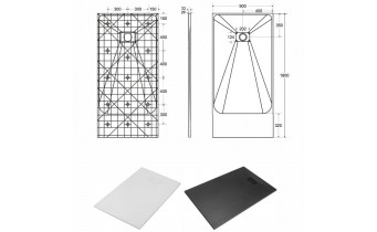 Душовий піддон конгломерат SMC, прямокутний Besco Vexo Black UltraSlim 180x90x2,6 см, Чорний матовий, із структорованою поверхнею
