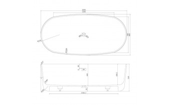 Окремостояча кам'яна ванна Volle Solid Surface 168x80 з сифоном click / clack (12-40-036)