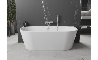 Пристінна окремостояча акрилова ванна Oval / Овал 160x80x58 см, біла глянцева, суцільнолита із заокругленими кутами