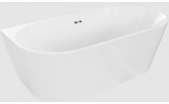 Пристінна окремостояча акрилова ванна Oval / Овал 160x80x58 см, біла глянцева, суцільнолита із заокругленими кутами