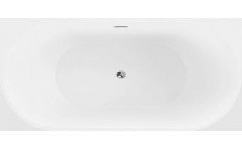 Пристінна окремостояча акрилова ванна Oval / Овал 160x80x58 см, біла глянцева, суцільнолита із заокругленими кутами