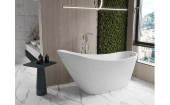 Окремостояча овальна акрилова ванна Oviedo / Овіeдо 170x76x82 см, біла глянцева, суцільнолита