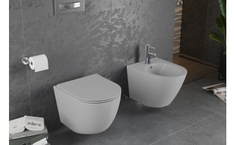 Унітаз безобідковий Mexen Lena Rimless з тонким сидінням soft-close, Duroplast Super Slim, світло-сірий матовий