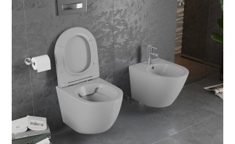 Унітаз безобідковий Mexen Lena Rimless з тонким сидінням soft-close, Duroplast Super Slim, світло-сірий матовий