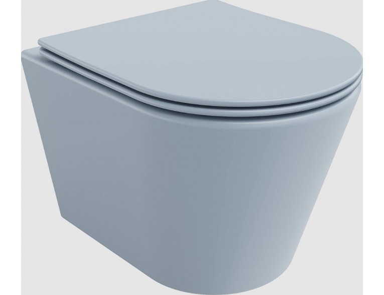 Унітаз безобідковий Mexen Rico Rimless з тонким сидінням soft-close, Duroplast Super Slim, сіро-блакитний матовий