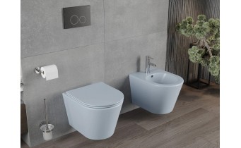 Унітаз безобідковий Mexen Rico Rimless з тонким сидінням soft-close, Duroplast Super Slim, сіро-блакитний матовий