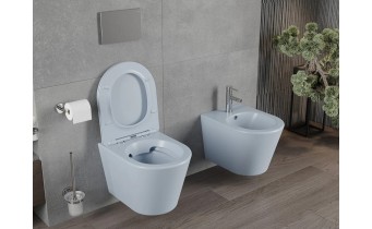 Унітаз безобідковий Mexen Rico Rimless з тонким сидінням soft-close, Duroplast Super Slim, сіро-блакитний матовий