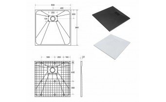 Душовий піддон конгломерат SMC, квадратний Besco Vexo White UltraSlim 80x80x3,2 см, Білий матовий, із структорованою поверхнею