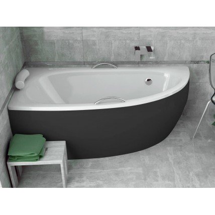 Ванна акрилова Besco Milena 150x70 L, лівостороння, асиметрична + чорна панель (WAM-150-NL-BL)