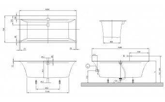 Ванна Villeroy&Boch Squaro Edge 160x75 + сифон + ніжки (UBQ160SQE2DV-01)