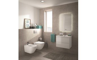 Безобідковий підвісний унітаз + Slim кришка Ideal Standard I.Life, 54x36 см, білий глянець (T461401/T500301)